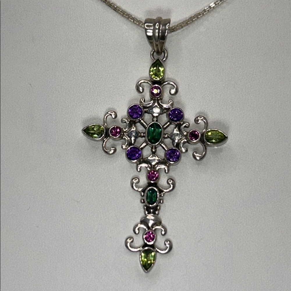 NWOT Designer Nicky Butler Genuine Multi Gemstone Cross Necklace